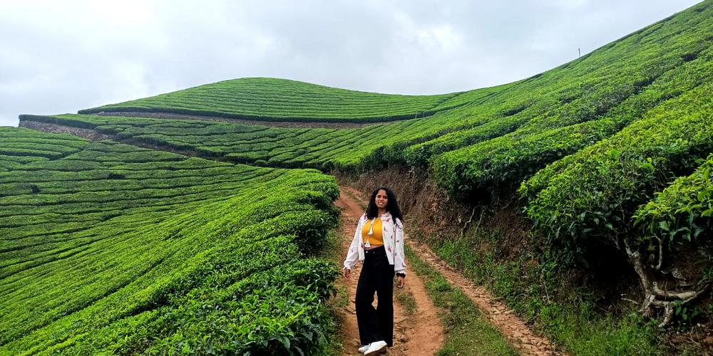 kvinna i teplantage.