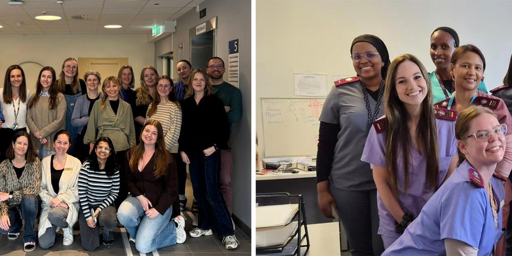 Two group photos side by side, taken in Gothenburg and Cape Town.