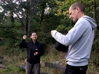 Researchers setting up mist net