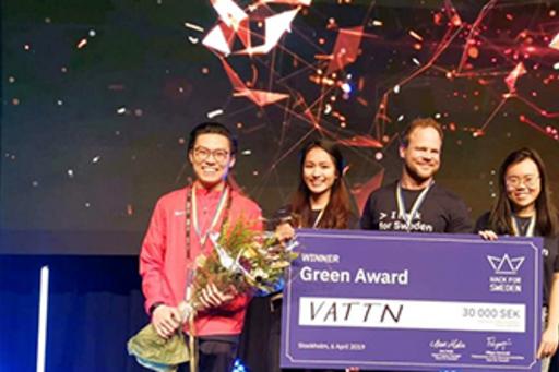 Adelric Wong and his team the Green Award at the Hack for Sweden 2019 hackathon on April 4-6 in Stockholm.