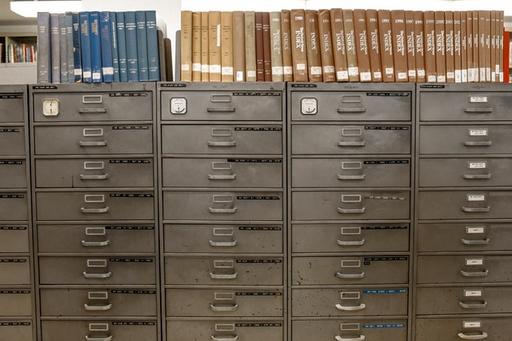 Metal filing cabinets holding documents