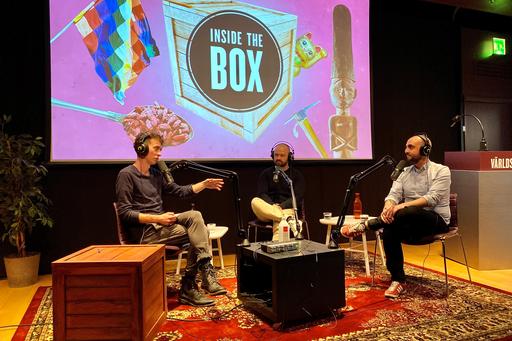 Björn Lindgren, Adam Norberg and Ekim Caglar in conversation/recording Inside the Box at the Museum of World Culture, Gothenburg