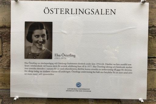 Sign about Elsa Österling, Österlingsalen, Artisten.