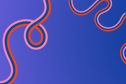 Grafiskt motiv med lila bakgrund och färgade spiraler.