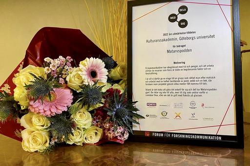 Kulturarvsakademin och Matarvspodden prisas för forskningskommunikation. Tilldelas "Dela med dig-utmärkelsen" 2022.