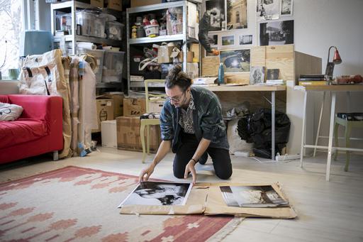 Stefano works in the gallery