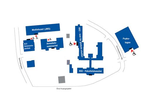 Kartbild över byggnaderna i Linnéområdet