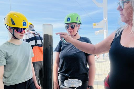 Students working with sediment samples onboard R/V Skagerak.
