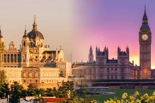 Collage av bilder från Madrid och London