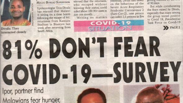 Picture of article the newspaper The Nationa Malawi about the covid-19 survey.