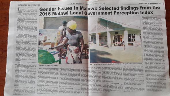 Picture of article about the LGPI survey in the newspaper The Daily Times