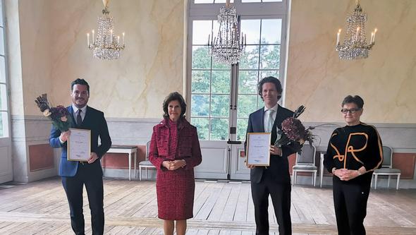 Nicholas Ashton, H.M. Drottning Silvia, Rik Ossenkoppele och Charlotta Thunborg i kunglig sal.