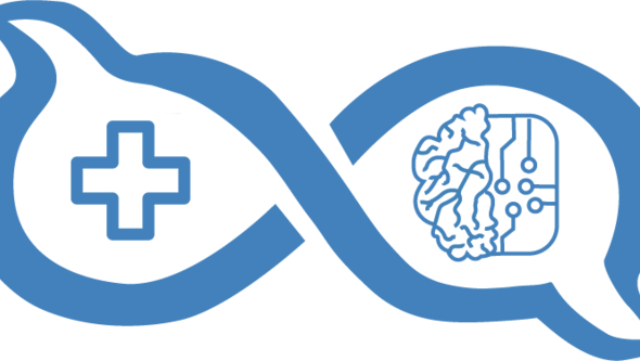 Grafiskt element i blått som ska symbolisera medicinsk diagnostik med hjälp av AI.