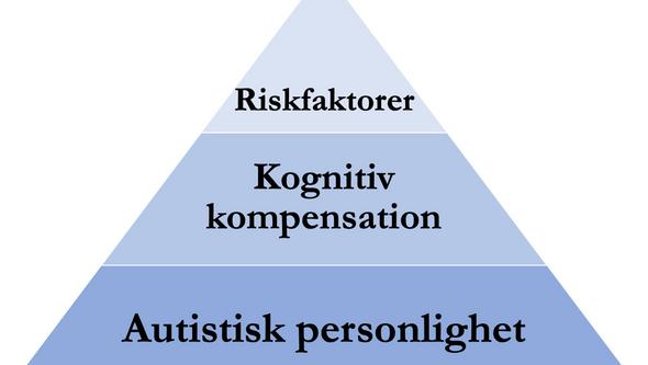 De tre faktorerna illustrerade som en pyramid, som gemensamt bygger upp till diagnosen autism.