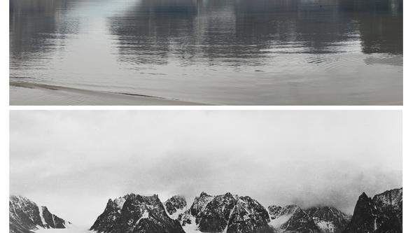 Two pictures comparing the same nature in svalbard with noticeable difference