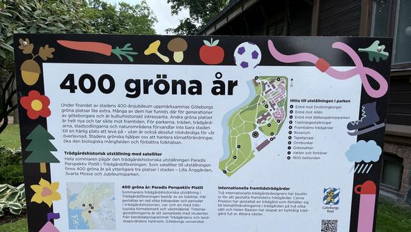Skylt utställningen 400 gröna år, foto.