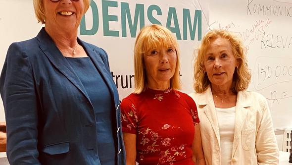 Helle wijk, monika berglund och wilhelmina hoffmann står på ett podium och talar 