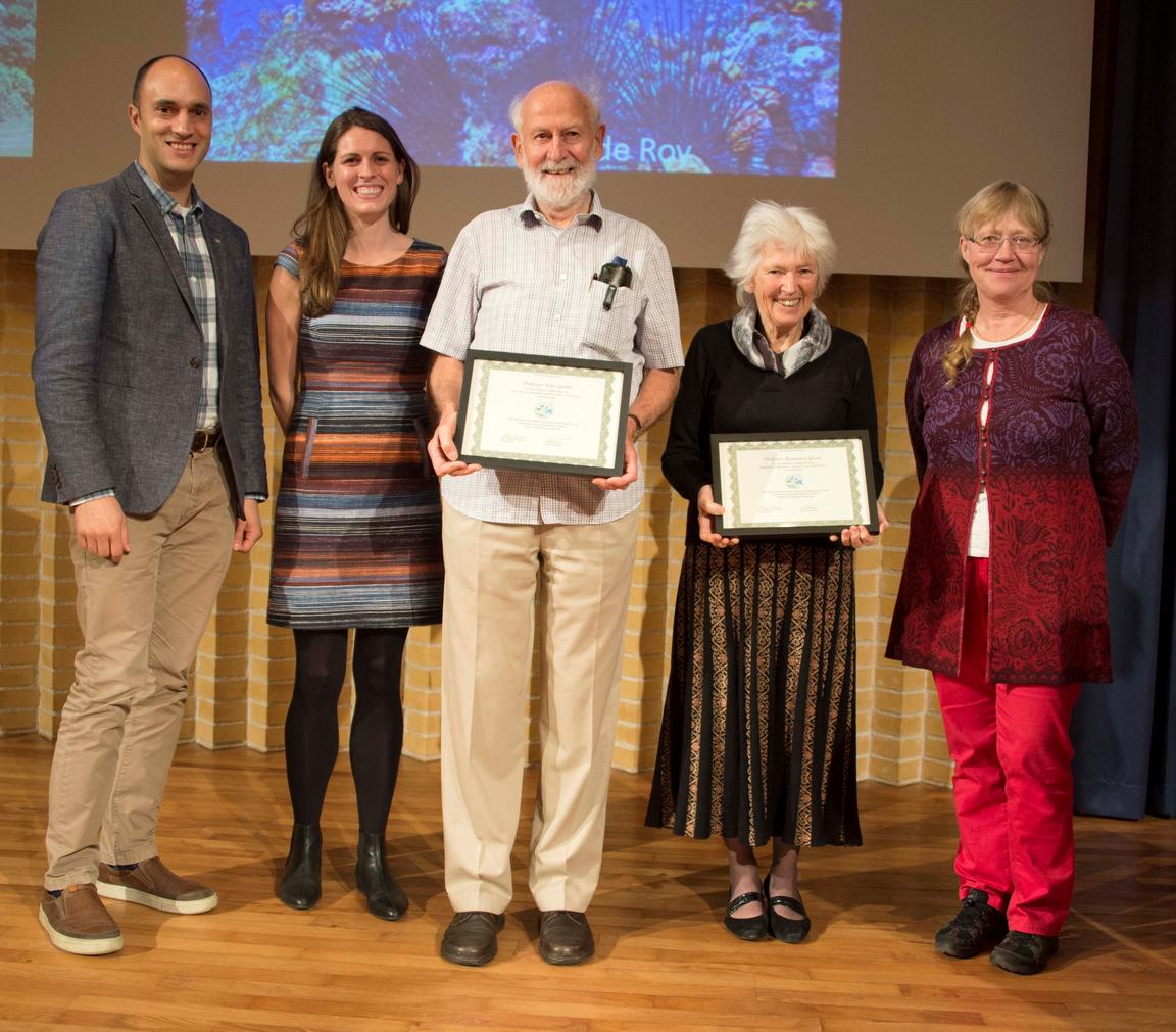 Professors Rosemary and Peter Grant recievening honorary memberships with the GGBC