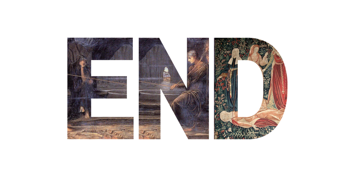 Färgglad grafisk text: END