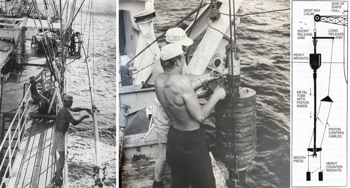 Collage of pictures with the piston corer